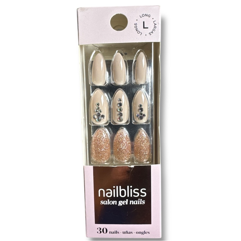 Nailbliss Salon Gel Nails with Glitter and Rhinestones